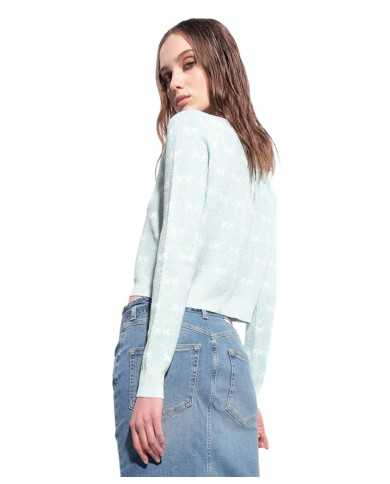 cardigan acquamarina/bianco a donna con pattern logo all-over | PINKO cardigan acquamarina/bianco a donna con pattern logo all-over | PINKO