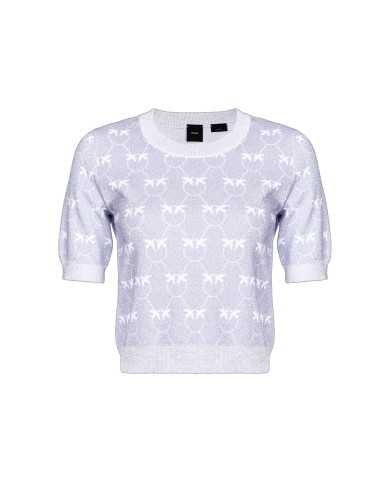 top lilla e bianco da donna effetto brillante e pattern logo | PINKO top lilla e bianco da donna effetto brillante e pattern logo | PINKO