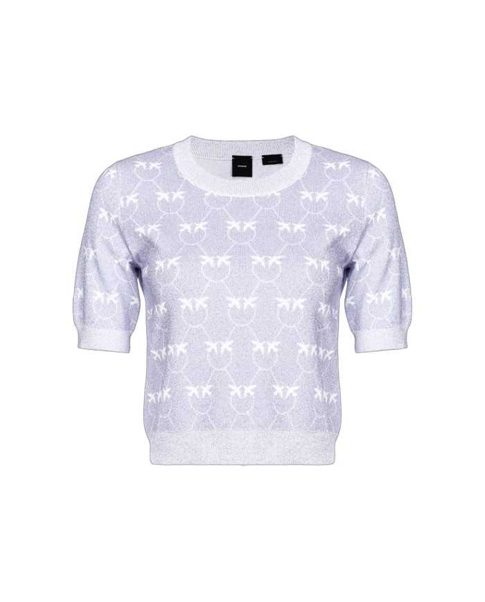 top lilla e bianco da donna effetto brillante e pattern logo | PINKO top lilla e bianco da donna effetto brillante e pattern logo | PINKO
