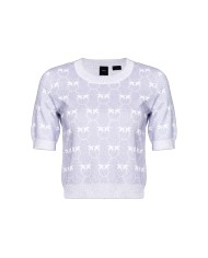 top lilla e bianco da donna effetto brillante e pattern logo | PINKO