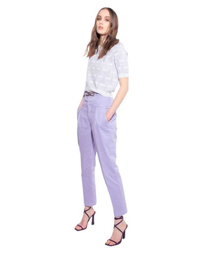 top lilla e bianco da donna effetto brillante e pattern logo | PINKO top lilla e bianco da donna effetto brillante e pattern logo | PINKO