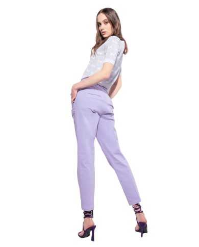 top lilla e bianco da donna effetto brillante e pattern logo | PINKO top lilla e bianco da donna effetto brillante e pattern logo | PINKO