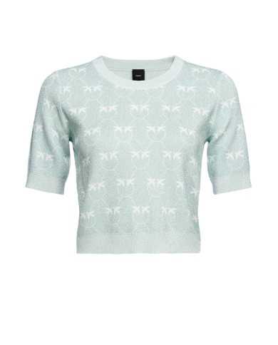 top acquamarina/bianco da donna effetto brillante con loghi | PINKO top acquamarina/bianco da donna effetto brillante con loghi | PINKO