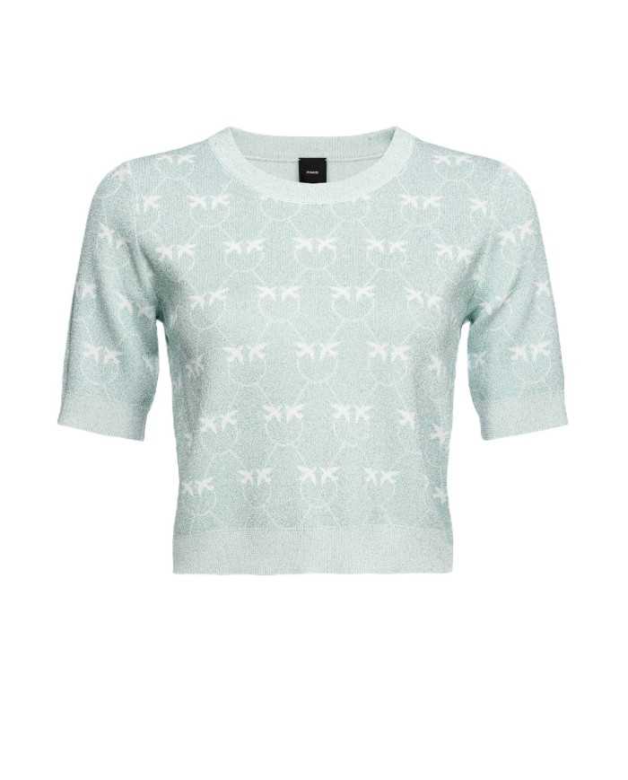 top acquamarina/bianco da donna effetto brillante con loghi | PINKO top acquamarina/bianco da donna effetto brillante con loghi | PINKO