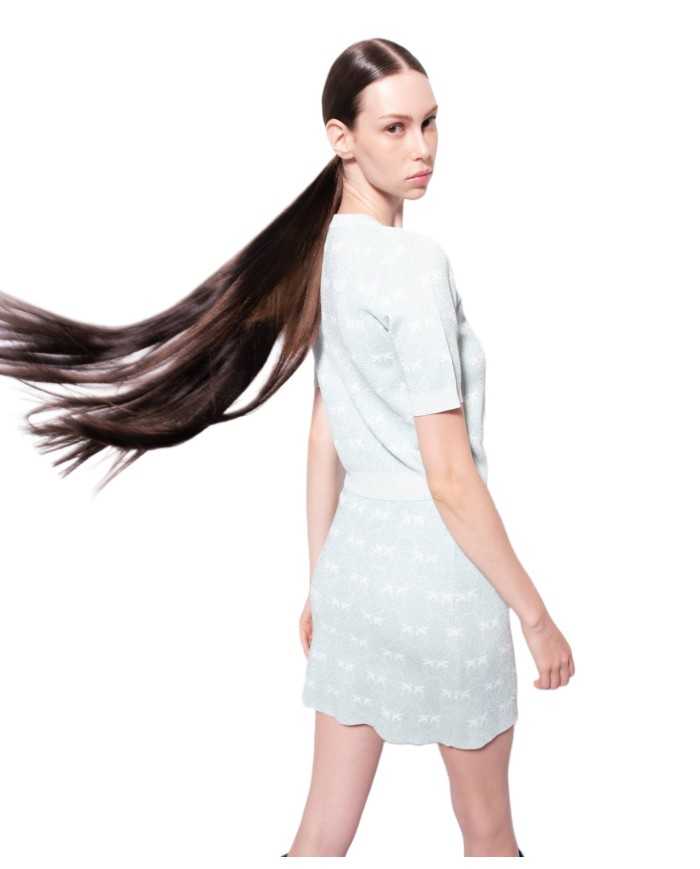 top acquamarina/bianco da donna effetto brillante con loghi | PINKO top acquamarina/bianco da donna effetto brillante con loghi | PINKO