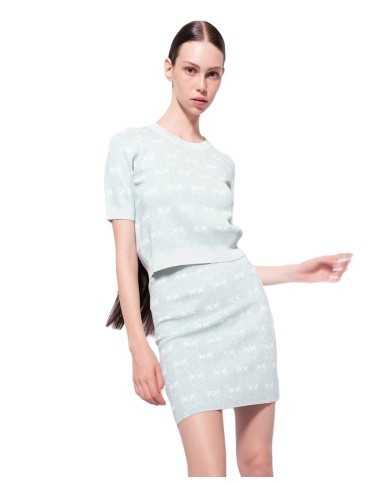 top acquamarina/bianco da donna effetto brillante con loghi | PINKO top acquamarina/bianco da donna effetto brillante con loghi | PINKO