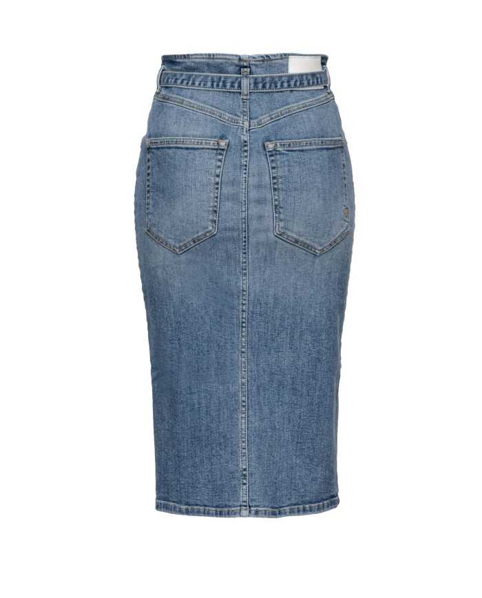 gonna a vita alta denim chiaro da donna con spacco centrale | PINKO gonna a vita alta denim chiaro da donna con spacco centrale | PINKO