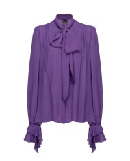 blusa viola da donna con collo a fusciacca da annodare | PINKO