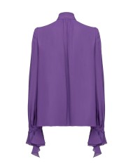 blusa viola da donna con collo a fusciacca da annodare | PINKO