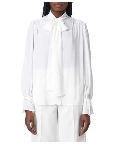 blusa bianca da donna con collo a fusciacca da annodare | PINKO blusa bianca da donna con collo a fusciacca da annodare | PINKO