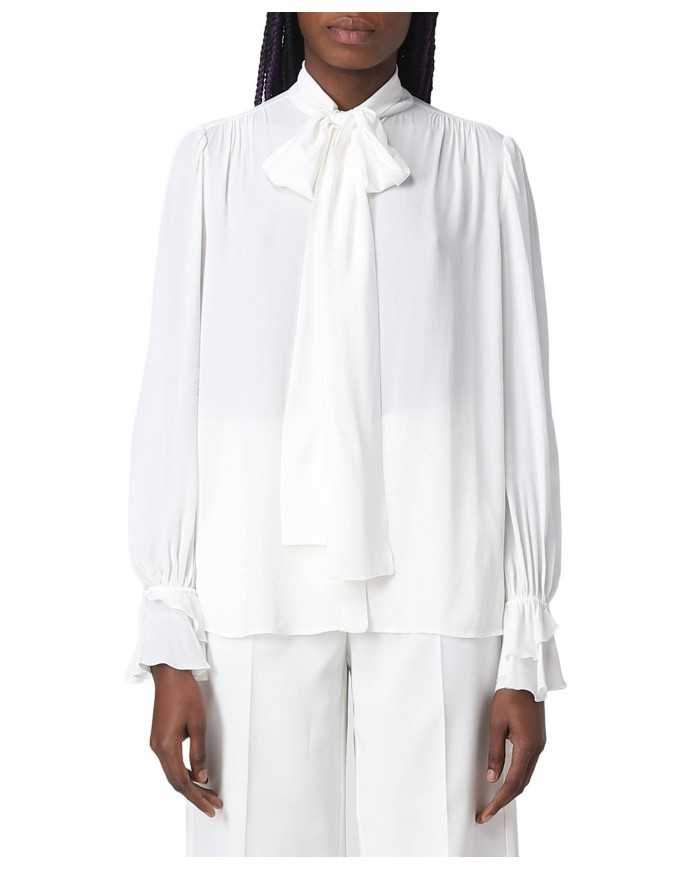 blusa bianca da donna con collo a fusciacca da annodare | PINKO blusa bianca da donna con collo a fusciacca da annodare | PINKO