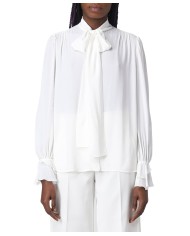 blusa bianca da donna con collo a fusciacca da annodare | PINKO