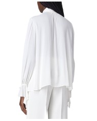 blusa bianca da donna con collo a fusciacca da annodare | PINKO