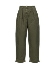 pantalone a vita alta verde fucile da donna con pences | PINKO