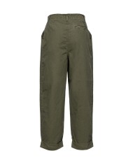 pantalone a vita alta verde fucile da donna con pences | PINKO
