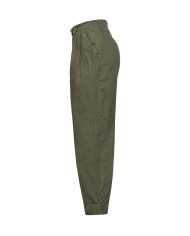 pantalone a vita alta verde fucile da donna con pences | PINKO