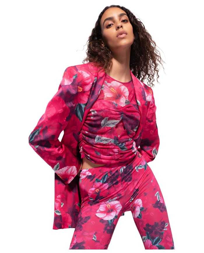 blazer con fantasia floreale hibiscus fuxia e rosa da donna | PINKO blazer con fantasia floreale hibiscus fuxia e rosa da donna | PINKO