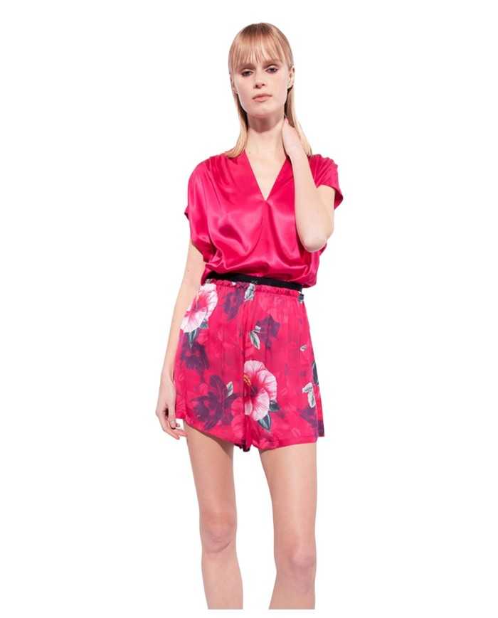 shorts con fantasia floreale fuxia e rosa da donna | PINKO