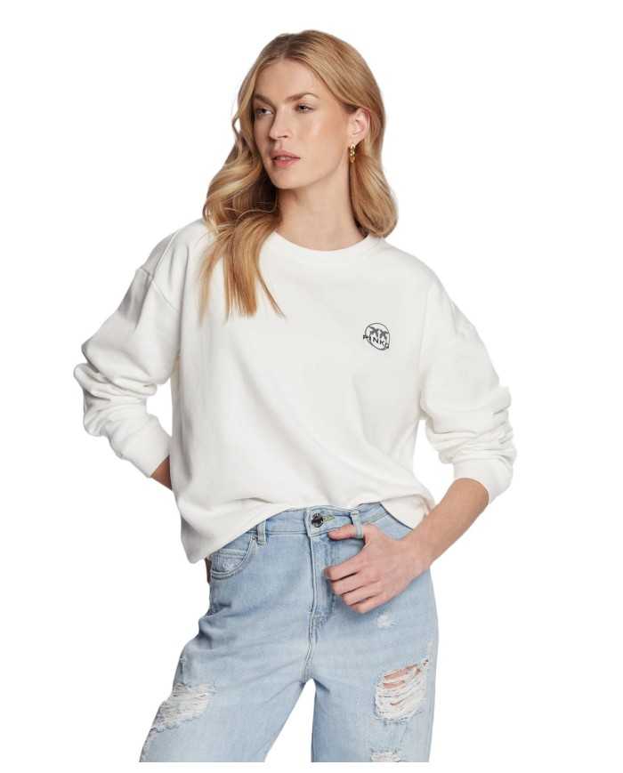 felpa bianca da donna logata in piccolo | PINKO felpa bianca da donna logata in piccolo | PINKO