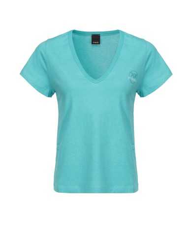 t-shirt slim verde da donna con logo e scollo a v | PINKO t-shirt slim verde da donna con logo e scollo a v | PINKO