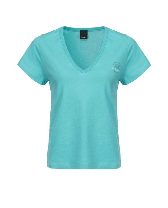 t-shirt slim verde da donna con logo e scollo a v | PINKO t-shirt slim verde da donna con logo e scollo a v | PINKO