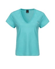 t-shirt slim verde da donna con logo e scollo a v | PINKO
