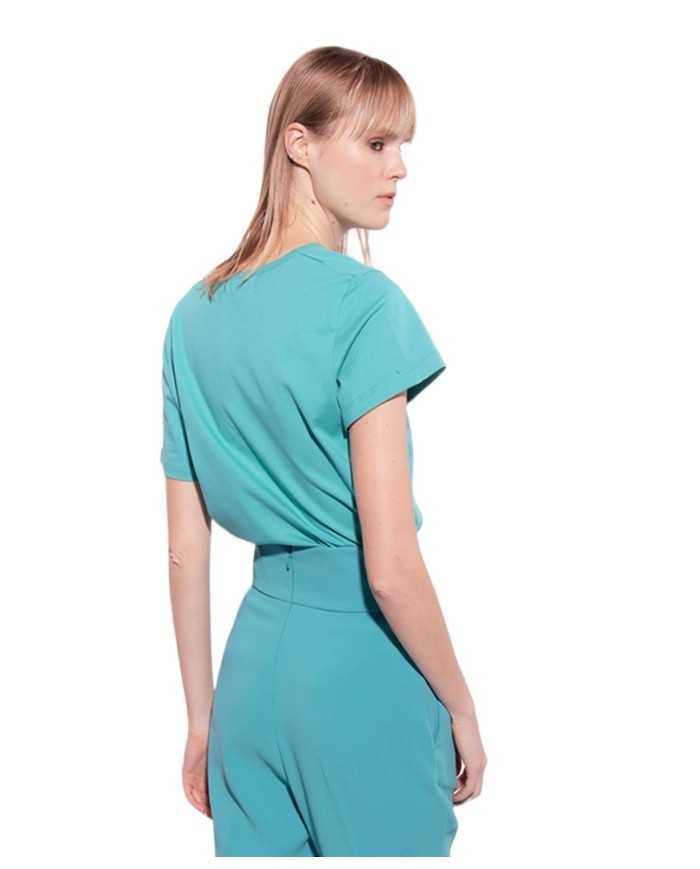 t-shirt slim verde da donna con logo e scollo a v | PINKO