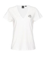 t-shirt slim bianca da donna con logo e scollo a v | PINKO