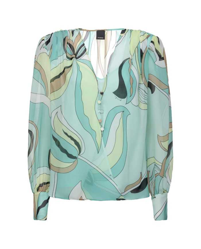 blusa con fantasia floreale verde da donna con scollo a V | PINKO blusa con fantasia floreale verde da donna con scollo a V | PINKO