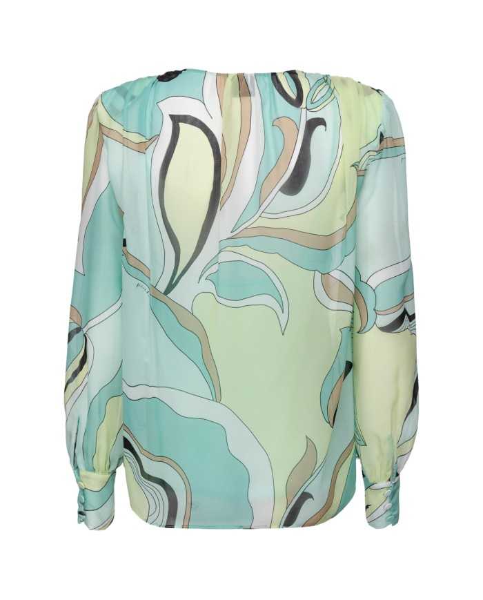 blusa con fantasia floreale verde da donna con scollo a V | PINKO blusa con fantasia floreale verde da donna con scollo a V | PINKO
