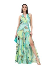 abito con motivo plissettato verde da donna e spacco laterale | PINKO