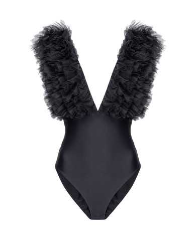 body nero limousine da donna con spalline in tulle | PINKO body nero limousine da donna con spalline in tulle | PINKO