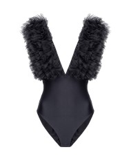 body nero limousine da donna con spalline in tulle | PINKO