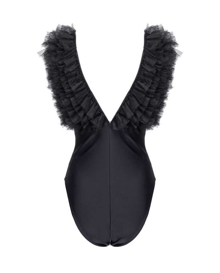 body nero limousine da donna con spalline in tulle | PINKO body nero limousine da donna con spalline in tulle | PINKO
