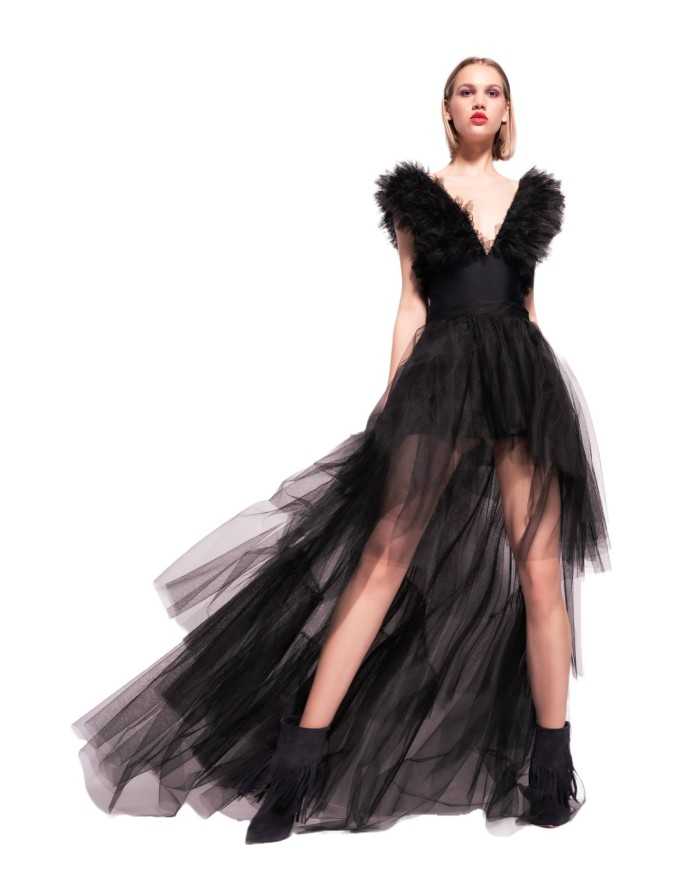 body nero limousine da donna con spalline in tulle | PINKO