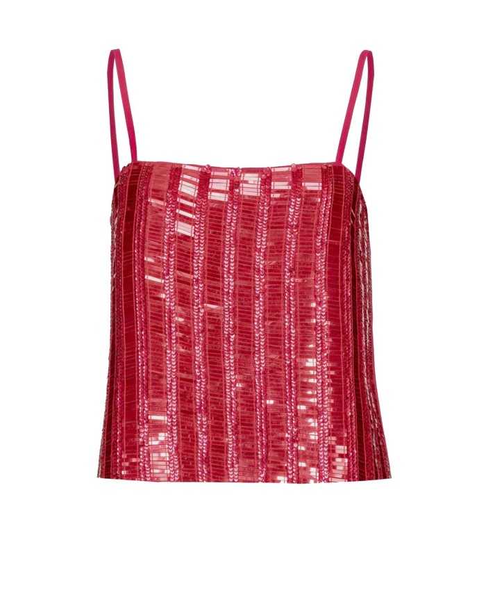 top fuxia donna con intero ricamo di paillettes rettangolari | PINKO top fuxia donna con intero ricamo di paillettes rettangolari | PINKO
