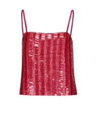 top fuxia donna con intero ricamo di paillettes rettangolari | PINKO