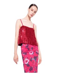 top fuxia donna con intero ricamo di paillettes rettangolari | PINKO