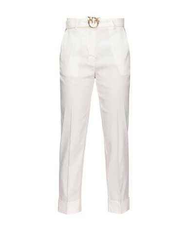 pantaloni bianchi da donna con pieghe su gamba e fibbia logata | PINKO pantaloni bianchi da donna con pieghe su gamba e fibbia logata | PINKO