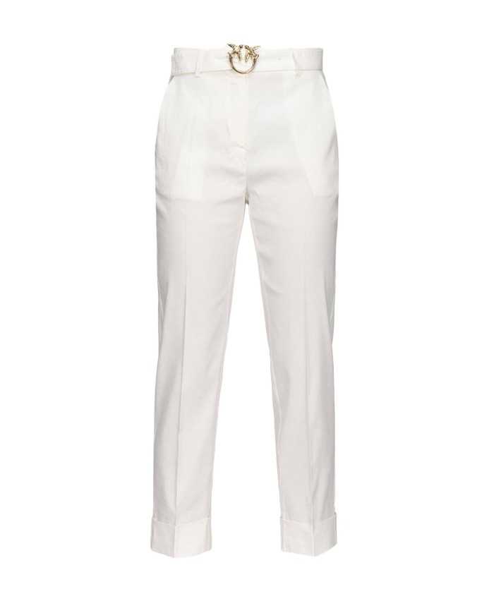 pantaloni bianchi da donna con pieghe su gamba e fibbia logata | PINKO pantaloni bianchi da donna con pieghe su gamba e fibbia logata | PINKO