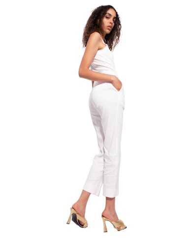 pantaloni bianchi da donna con pieghe su gamba e fibbia logata | PINKO pantaloni bianchi da donna con pieghe su gamba e fibbia logata | PINKO