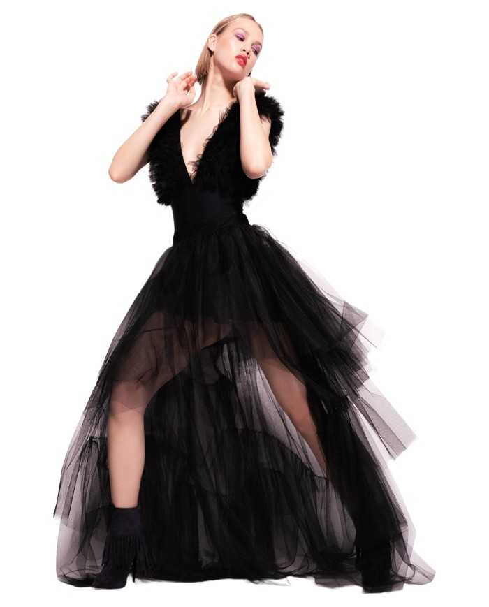 gonna nero limousine da donna più corta avanti e lunga dietro | PINKO