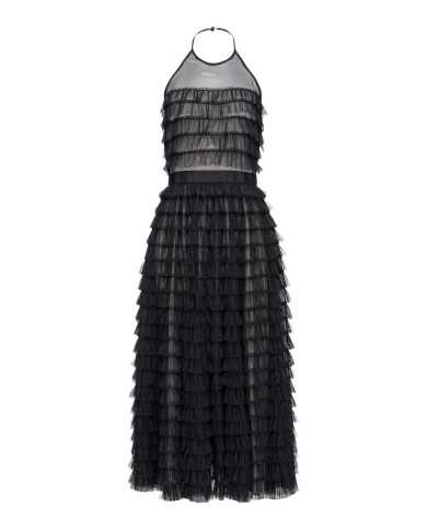 abito midi nero e nudo da donna con micro balze all-over | PINKO abito midi nero e nudo da donna con micro balze all-over | PINKO
