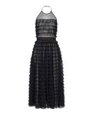 abito midi nero e nudo da donna con micro balze all-over | PINKO