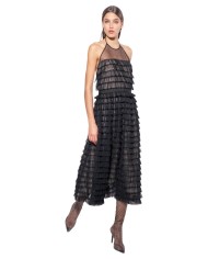 abito midi nero e nudo da donna con micro balze all-over | PINKO