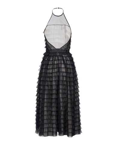 abito midi nero e nudo da donna con micro balze all-over | PINKO abito midi nero e nudo da donna con micro balze all-over | PINKO