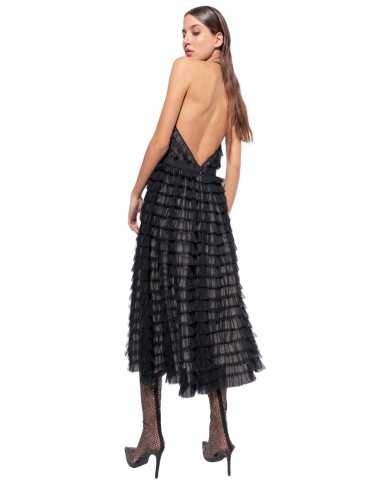 abito midi nero e nudo da donna con micro balze all-over | PINKO abito midi nero e nudo da donna con micro balze all-over | PINKO