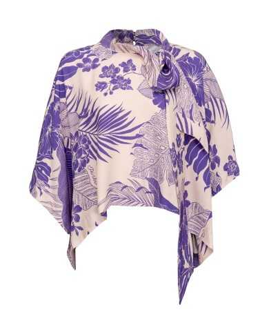 blusa a mantella nudo e viola da donna con fantasia tropicale | PINKO blusa a mantella nudo e viola da donna con fantasia tropicale | PINKO