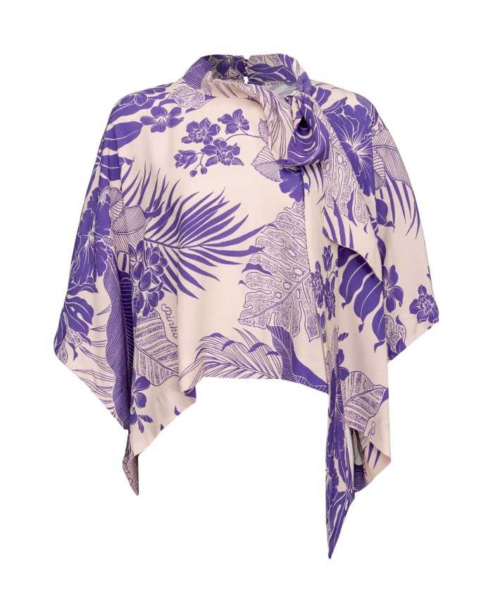 blusa a mantella nudo e viola da donna con fantasia tropicale | PINKO blusa a mantella nudo e viola da donna con fantasia tropicale | PINKO