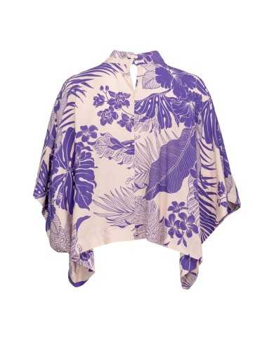 blusa a mantella nudo e viola da donna con fantasia tropicale | PINKO blusa a mantella nudo e viola da donna con fantasia tropicale | PINKO